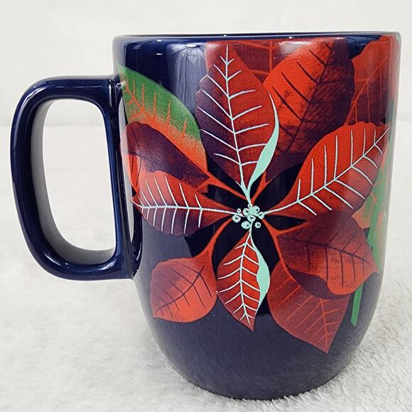 Starbucks Mug 2020 Poinsettia Christmas Siren Logo 12 oz. Ceramic Mug Navy Blue - Picture 3 of 7